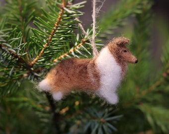 Collie/Sheltie feutré à l'aiguille, miniature, décoration de Noël, décoration de Noël, cadeau pour amoureux des animaux