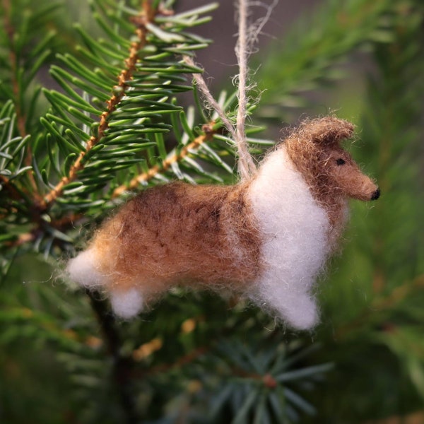 Needle Felted Collie/Sheltie, Miniature, Christmas Decoration, Christmas Ornament, Gift for animal lover