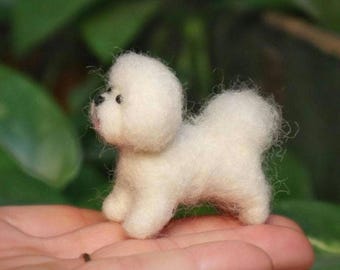 Needle Felted Bichon Frise Miniature: Handmade Wool Dollhouse Dog