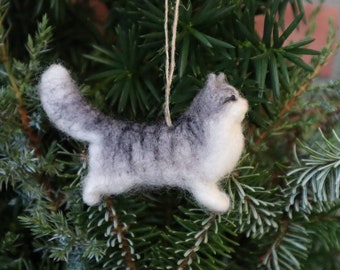 Nadel gefilzte Katze, Miniatur, Weihnachtsdekoration, Christbaumschmuck, Geschenk für Tierliebhaber