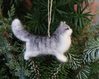 Needle Felted Cat Christmas Ornament: Handmade Wool Miniature