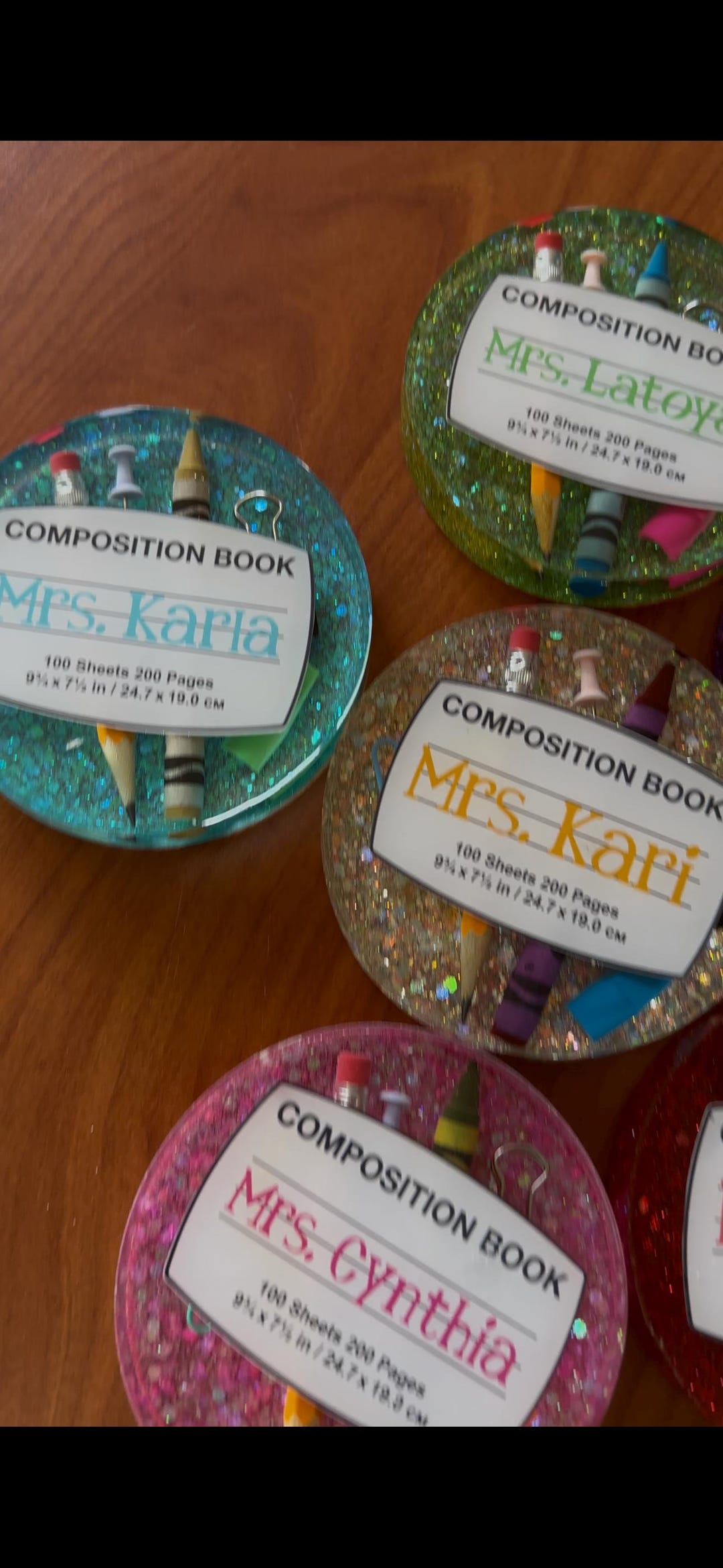 Personalized Teacher Coaster: Glitter Epoxy Resin Composition Book - Etsy