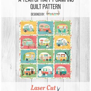 Op de afbeelding: Een quiltpatroon met 12 verschillende ontwerpen van een camper met verschillende seizoensgebonden thema's. Het patroon is ontworpen door Ashley K Designs en is voor een jaar vol gelukkig kamperen.