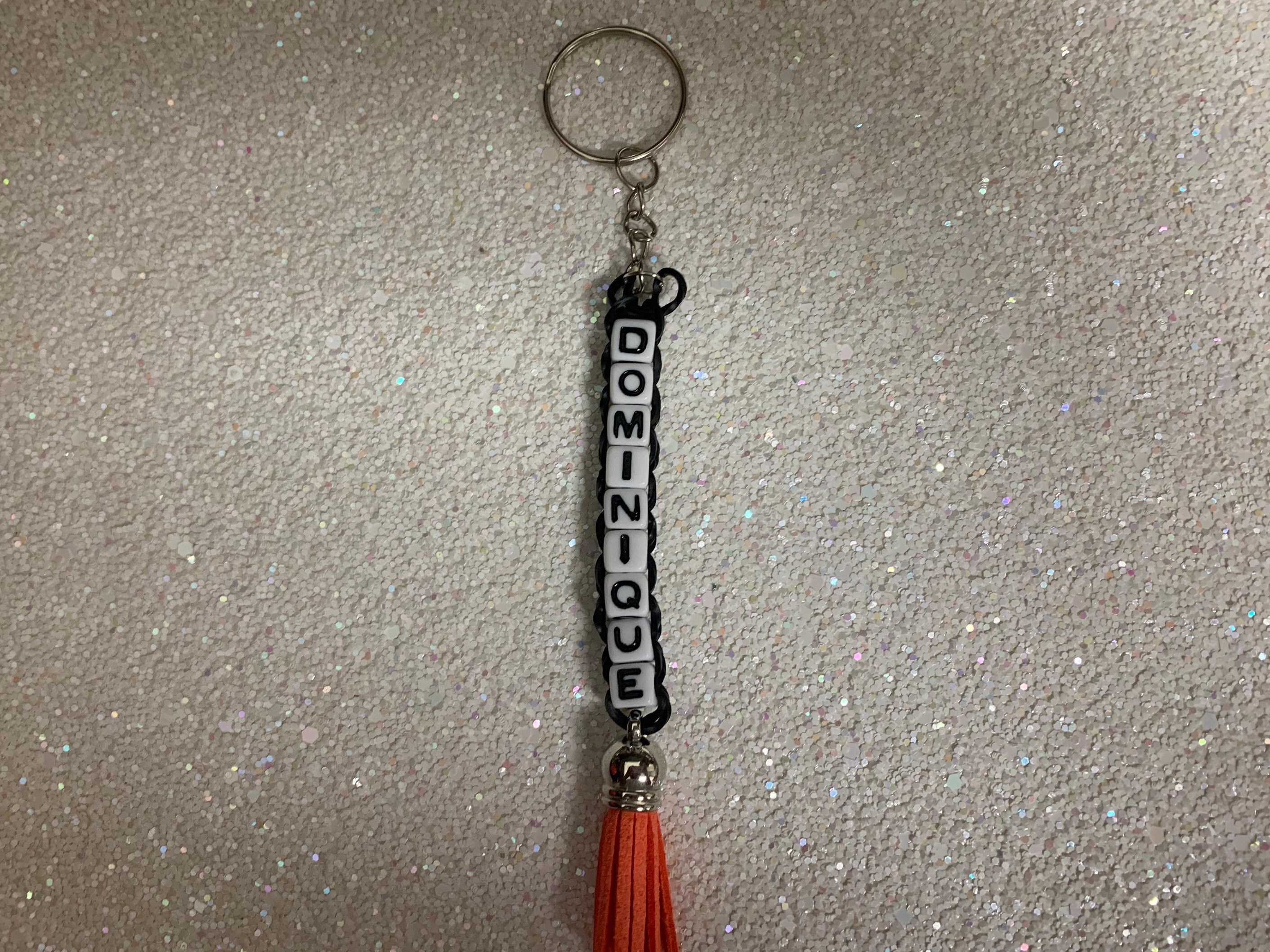 Personalized Rainbow loom keychain w/tassels. Etsy