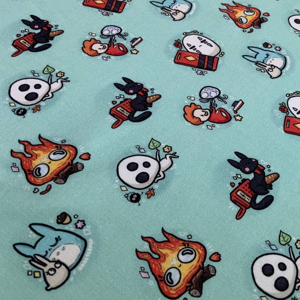 Studio Ghibli Fabric - "Mascots Unite!" - in blue by the half yard