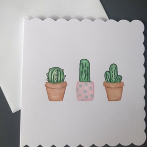 Tarjeta de cactus, tarjeta de felicitación con cactus pintada a mano en acuarela (pintura original hecha a mano)