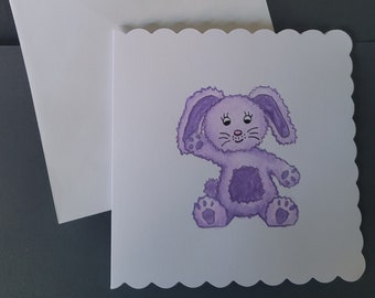 Watercolour Paint Purple/Lilac Rabbit Greeting Card (Handmade)