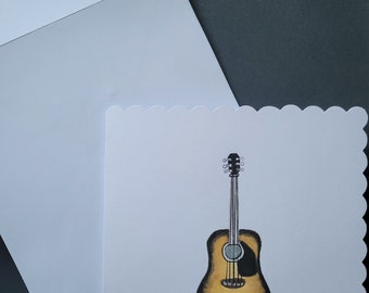 Carte de voeux guitare aquarelle peinte à la main (faite main)