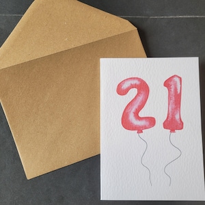 21 Geburtstag Zahl 21 Rote Ballon Grußkarte A6 (auf strukturierter Karte)