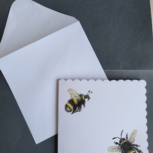 Bumblebee Card, Couple of Fuzzy Bees Hand-painted Watercolour Greeting Card (handmade)