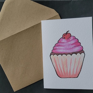 Pink Cupcake Greeting Card A6 (On Textured Card)