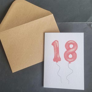 18.Geburtstag rote Ballon Zahl 18 Grußkarte A6 (auf strukturierter Karte)