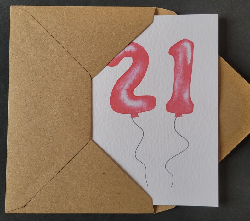 21st Birthday Red Balloon Number 21 Greeting Card A6 (on Textured Card ...