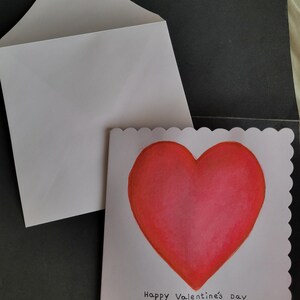 Biglietto di San Valentino Cuore rosso acquerello Biglietto dipinto a mano (dipinto originale fatto a mano)
