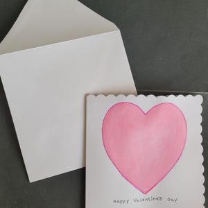 Biglietto di San Valentino con cuore rosa acquerello, biglietto dipinto a mano (fatto a mano, dipinto originale)