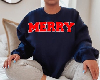 Frohes Sweatshirt, Feiertags-Sweatshirt, Weihnachts-Sweatshirt für Frauen, Weihnachts-Sweatshirt mit Rundhalsausschnitt, fröhliches Weihnachts-Shirt, süßes Weihnachts-Outfit