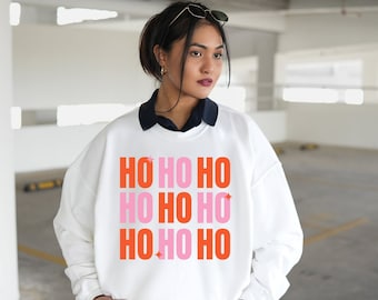 Womens Christmas sweatshirt, Christmas Outfit, Ho Ho Ho Sweatshirt, Holiday Sweater, Cozy Sweatshirt, Christmas Crewneck, Retro Christmas