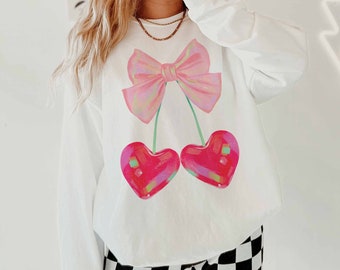 Cherry Sweatshirt Valentines Sweatshirt Lover Era Valentine Sweatshirt für Frauen Valentinstag Sweatshirt Valentines Sweater Disco Girl Ära