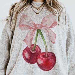 cherry sweatshirt ribbon sweatshirt pink ribbon pink cherry coquette girl coquette clothing coquette outfit Cute Sweatshirt Gift For Her Cute Bunny Trendy