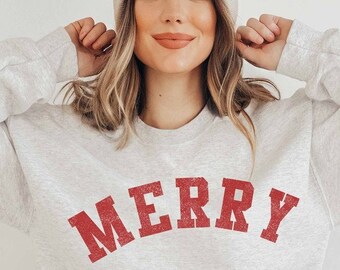 Fröhliches Sweatshirt, weihnachtliches Preppy-Sweatshirt, trendiges Weihnachts-Weihnachts-Rundhalsausschnitt, fröhliches und helles Herbst-Winter-Gemütliches Outfit, Weihnachts-Outfit