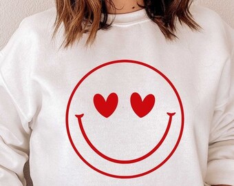 Herz-Gesichts-Sweatshirt, Valentinstag-Sweatshirt, Valentins-Sweatshirt für Frauen, LOVE-Shirt, süßes Valentinstags-Shirt, Herz, Valentins-Crewneck