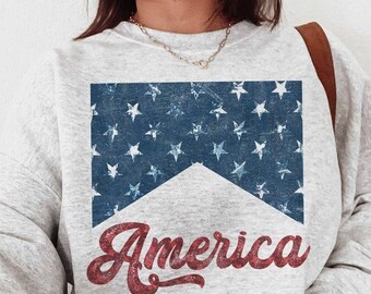 America Sweatshirt Western Sweatshirt Merica Sweatshirt Amerikaanse vlag Sweatshirt Fourth of July Shirt Retro USA Shirt 4th Of July Sweatshirt
