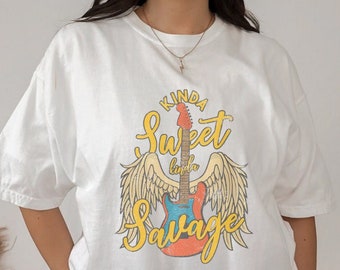 Country-Musik-Hemd Gitarren-Hemd Rock and Roll-T-Shirt Vintage Band-T-Shirt Nashville-Hemd Musikliebhaber-Hemd Gitarre mit Flügeln Savage-Hemd