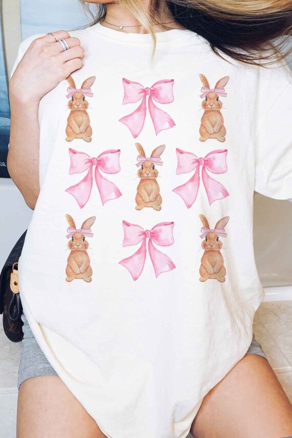 Coquette Shirt Easter Shirt Coquette Clothing Pink Bow Shirt Easter Bunny shirt Easter Tshirt  Shirt Trendy Shirt Coquette Baby Tee Trendy