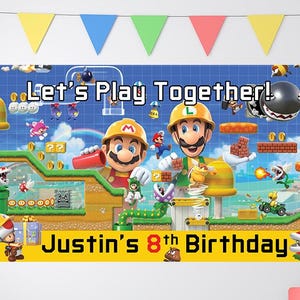 Bannière d&#39;anniversaire Super Mario, bannière d&#39;anniversaire Mario party, anniversaire de Luigi, anniversaire de Yoshi, décoration d&#39;anniversaire pour enfants, toile de fond d&#39;anniversaire personnalisée