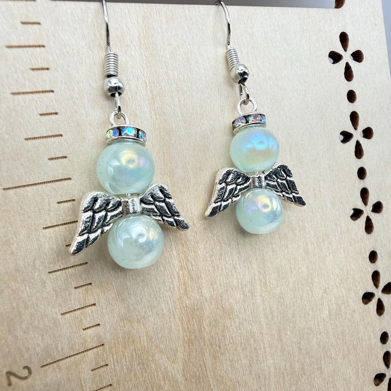 Angel Blue Pearlescent AB Crystal Glass Bead Earrings image 3