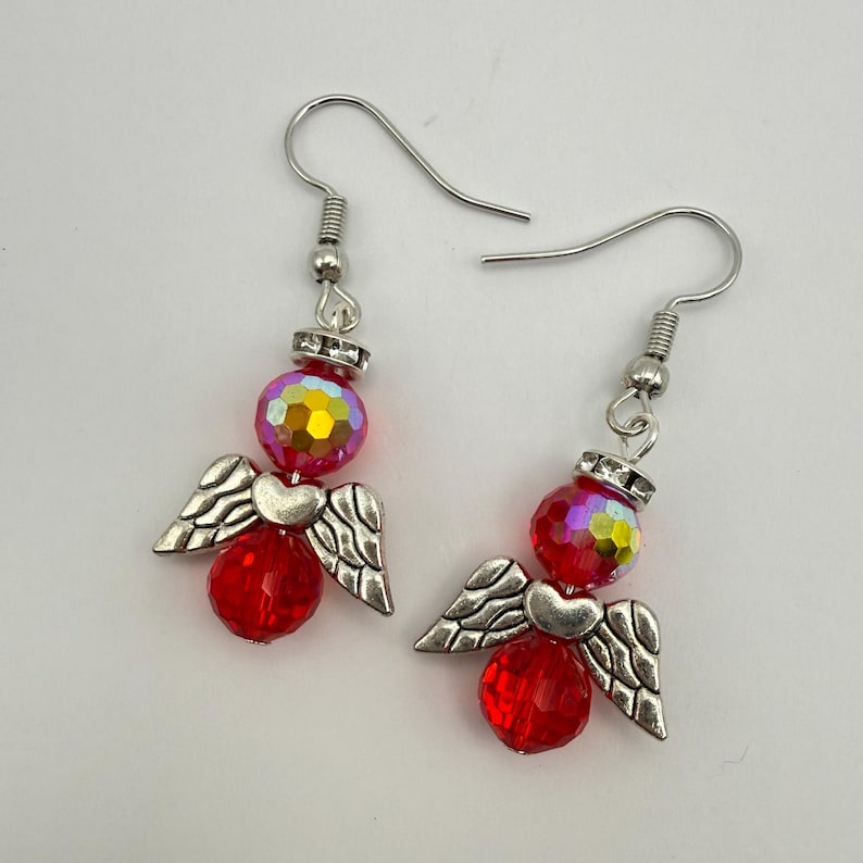 Pendientes de cuentas de cristal AB rojo ángel imagen 1