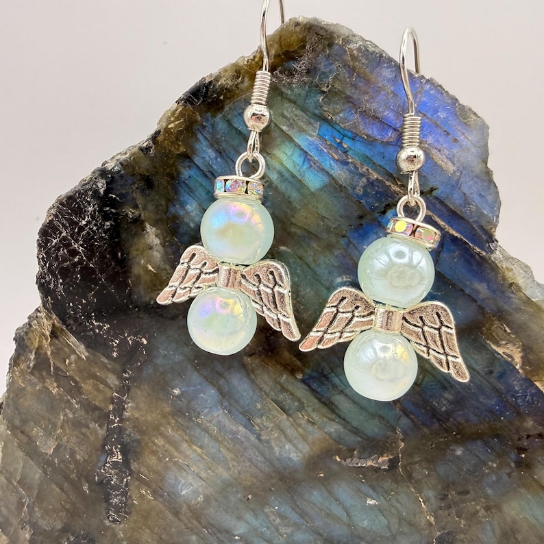 Angel Blue Pearlescent AB Crystal Glass Bead Earrings image 1