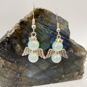 Angel Blue Pearlescent AB Crystal Glass Bead Earrings image 5