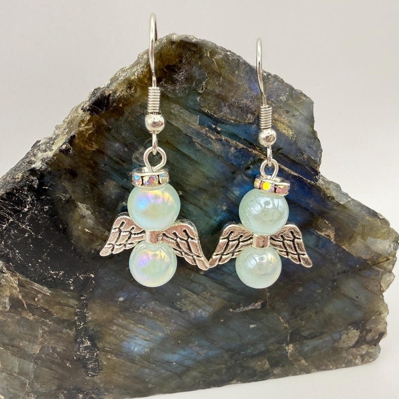 Angel Blue Pearlescent AB Crystal Glass Bead Earrings image 5