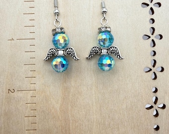 Angel Lake Blue AB Crystal Glass Bead Earrings