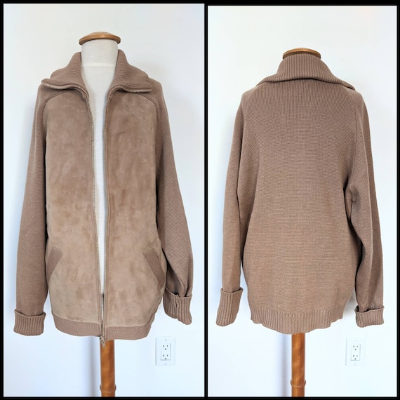 Tundra Wool and Suede Full Zip Sweater - image 1