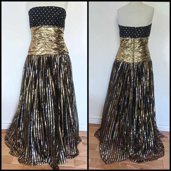 80s Carol Mignon Strapless Metallic Gown