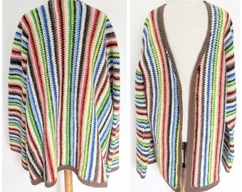 Hand Knit Rainbow Cardigan Sweater