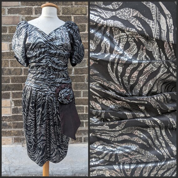 80s Zebra Ruched Dress