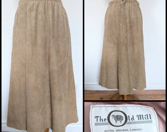 Midi Beige A-line Suede Skirt