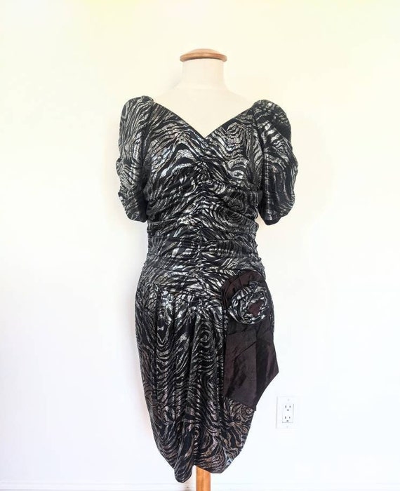 80s Zebra Ruched Dress - image 3