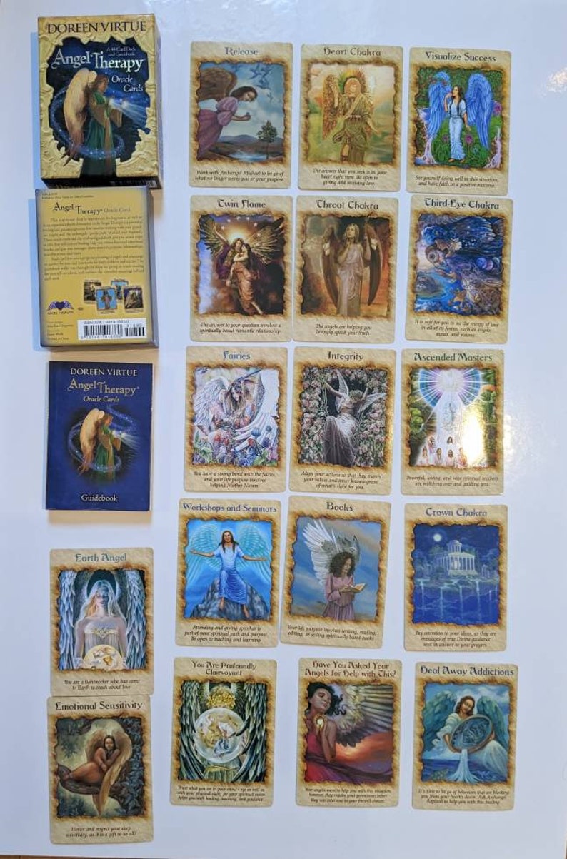 Cartes Oracle Thérapie Par Les Anges – Jeu De 44 Cartes + Sac Velours, Guidance Spirituelle En Français/Anglais
