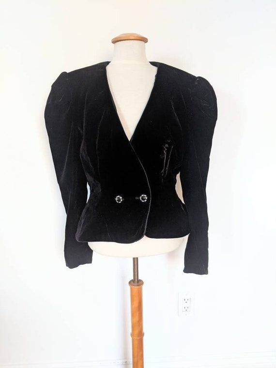 Velvet Mutton Sleeve 80s Blazer - image 1