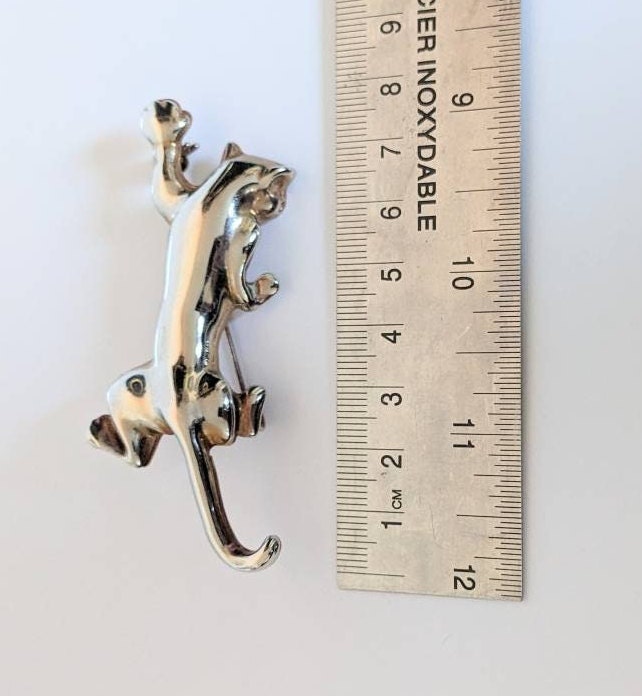 Broche Vintage Argentée - Jaguar Avec Collier En Pierres Blanches - Longueur 10 Cm