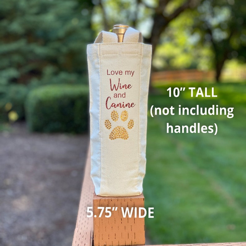 Dog Wine Tote Love my Wine and Canine Wine Tote with Rhinestone French Bulldog Single-bottle Frenchie Dog wine tote in Bling for Dog Lovers
