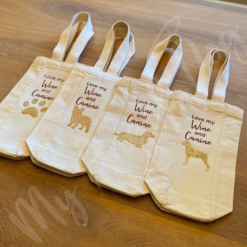 Dog Wine Tote Love my Wine and Canine Wine Tote with Rhinestone French Bulldog Single-bottle Frenchie Dog wine tote in Bling for Dog Lovers