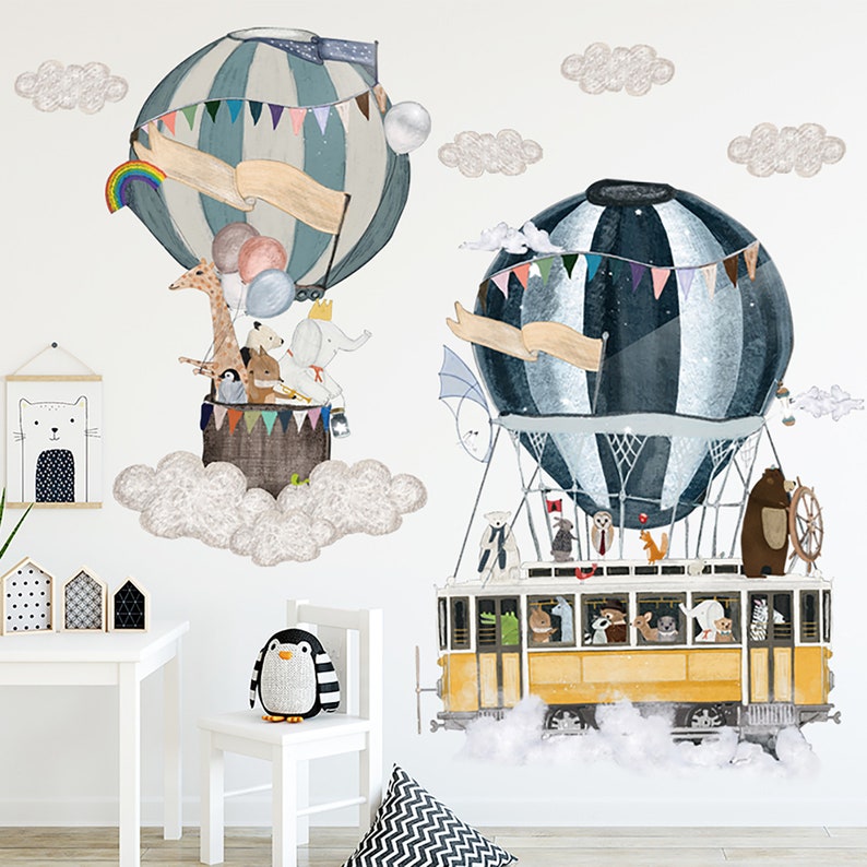 Wall Stickers Decal Hot Air Balloon Animal Party Nursery Kids Etsy