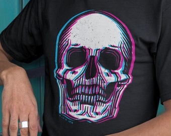 Unisex Tee - Memento Mori 3-D Glasses Style Skull Funny Softstyle T-Shirt for Men and Women