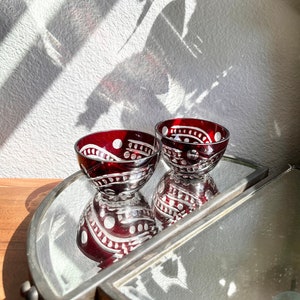 Vintage Bohemian Ruby Red Cut to Clear Crystal Votive Candle Holder