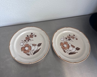 Pair of Vintage Hearthside Autumn Fair Baroque Design dinner plates hand painted in Japan | 1970's dinnerware plates